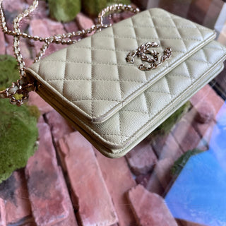 CHANEL Mint Green Quilted CC Wallet On Chain