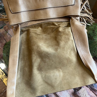 PRADA Beige Cervo Leather Fringe Strap Shoulder Bag
