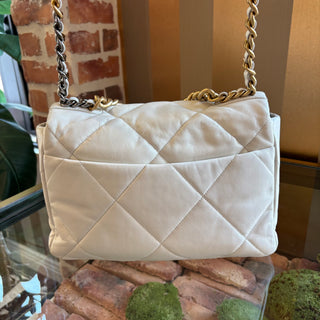 CHANEL 19 Large White Goatskin Leather Quilted Shoulder Bag