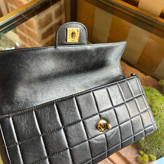 CHANEL East West Chocolate Bar Flap Black Lambskin Shoulder Bag