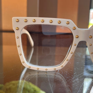CELINE CL4055IS White Studded Acetate Square Sunnies