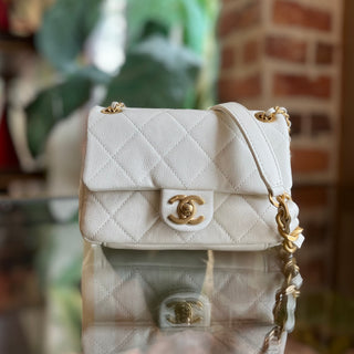 CHANEL Mini Flap White Quilted Caviar Leather Crossbody Bag