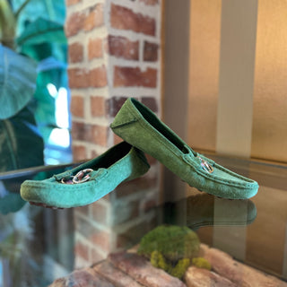 GUCCI Horsebit Green Suede Loafers SZ 7.5