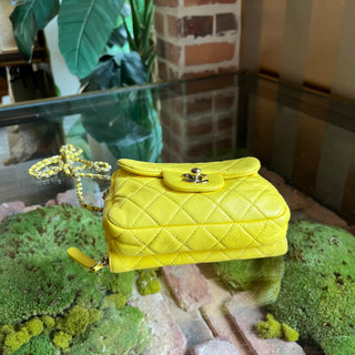 CHANEL New Mini Flap Yellow Quilted Lambskin Leather Shoulder Bag