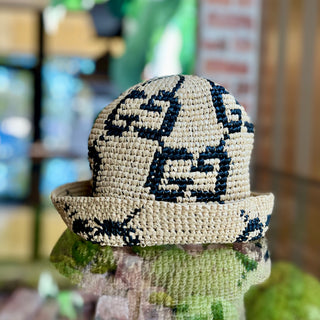 GUCCI Beige GG Monogram Raffia Bucket Hat SZ57(M)