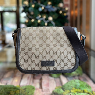 GUCCI Flap Messenger Monogram Canvas Crossbody Bag