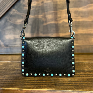 VALENTINO GARAVANI Mini Rolling Rockstud Pebbled Calfskin Flip-Lock Crossbody Bag