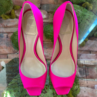 DIOR Hot Pink Canvas Peep Toe Heels SZ 38 (US 8)