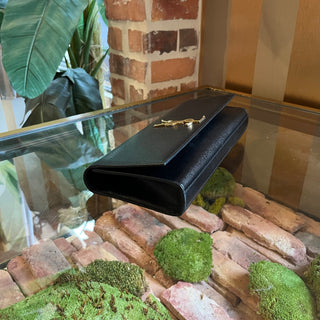 SAINT LAURENT Kate Black Grain de Poudre Leather Clutch
