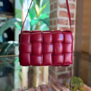 BOTTEGA VENETA Cassette Dark Red Nappa Maxi Intreccio Padded Crossbody