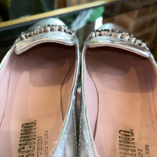 MOSCHINO Silver Metallic Teens Metallic Loafers SZ 39