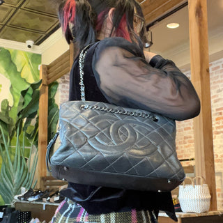 CHANEL Timeless Accordion Gray Caviar Leather Tote Bag