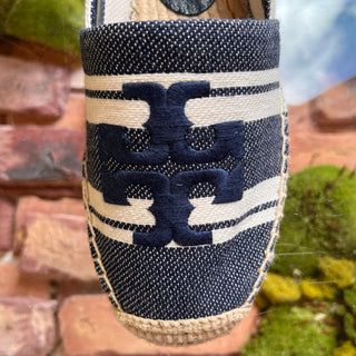 TORY BURCH Double T Jacquard Blue Espadrilles SZ 8