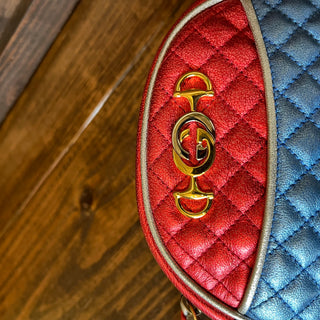 GUCCI Trapuntata Mini Blue Red Quilted Metallic Leather Crossbody Bag