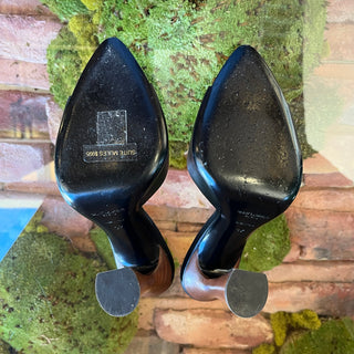 SAINT LAURENT Gippy 105 Black Calfskin Mule Sandals SZ37(7US)