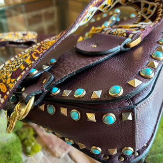 VALENTINO GARAVANI Maroon Rockstud Rolling Guitar Strap Crossbody Bag
