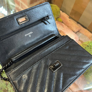 CHANEL So Black Reissue Chevron Wallet on Chain