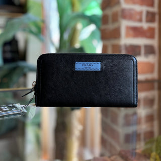 PRADA Long Black Leather Wallet