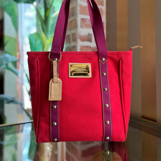 LOUIS VUITTON Antigua Cabas MM Rouge Toile Canvas Tote Bag
