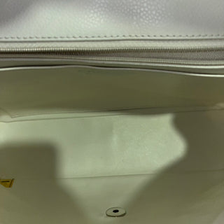 CHANEL White Caviar Jumbo Single Flap Shoulder Bag