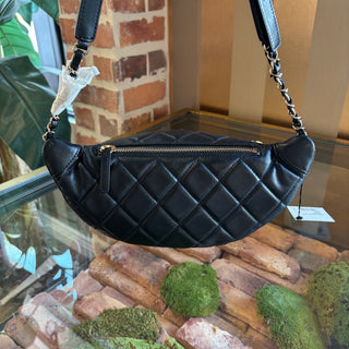 CHANEL Black Shiny Lambskin Quilted Belt Bag