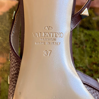 VALENTINO Burgundy Leather Rockstud Kitten Heels SZ 37 (US 7)