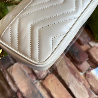 GUCCI Mini GG Marmont White Matelassé Calfskin Leather Shoulder Bag