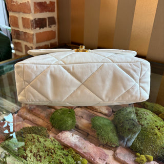 CHANEL 19 Large White Goatskin Leather Quilted Shoulder Bag