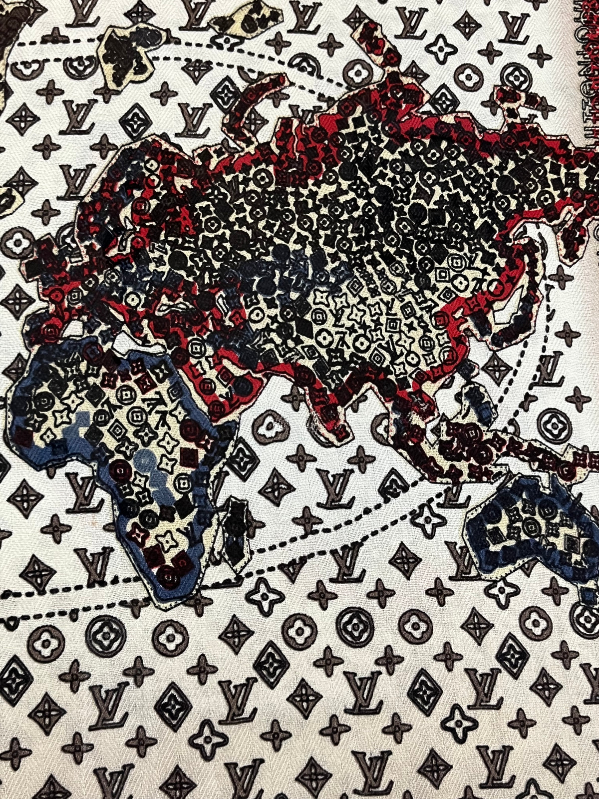 LOUIS VUITTON Beige Monogram World Map Oversized Wool Scarf