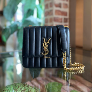 SAINT LAURENT Vicky Black Smooth Leather Crossbody Bag