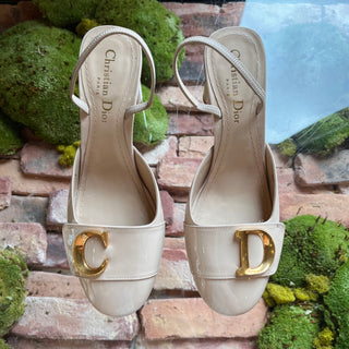 DIOR CD Beige Patent Leather Slingback Pumps SZ 38 (US 8)