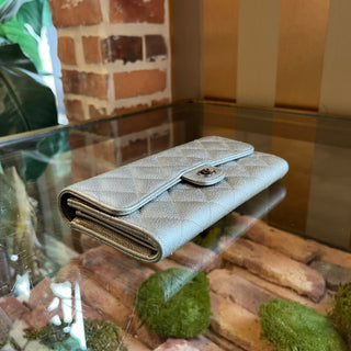 CHANEL Classic Silver Metallic Quilted Flap Wallet
