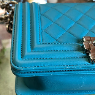 CHANEL Small Boy Blue Calfskin Leather Shoulder Bag