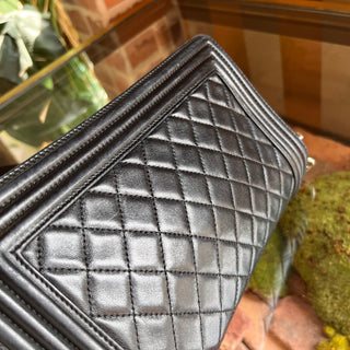 CHANEL Boy Bag Medium Black Galuchat-Trimmed Lambskin Crossbody