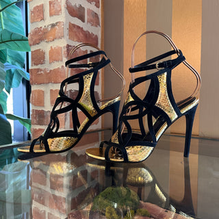 LOUIS VUITTON Black/Metallic Gold Leather Heels SZ 39 (US 9)