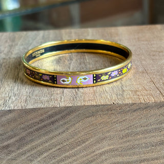 HERMES Floral Motif Enamel Narrow Bangle Bracelet