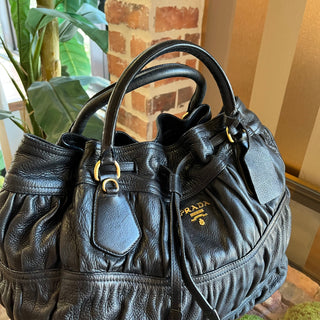 PRADA Black Gaufre Cervo Drawstring Tote