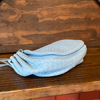 BOTTEGA VENETA Blue Intrecciato Nappa Leather Drawstring Crossbody