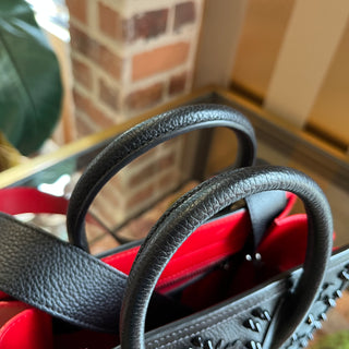 CHRISTIAN LOUBOUTIN Paloma Mini Loubinthesky Black Grained Calf Leather Spikes Top Handle Bag