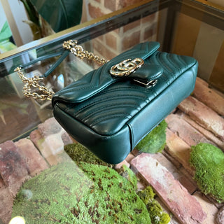 GUCCI GG Marmont Small Green Matelassé Chevron Nappa Leather Shoulder Bag