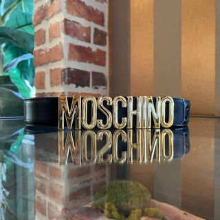 MOSCHINO Logo Buckle Black Leather Belt SZ 38