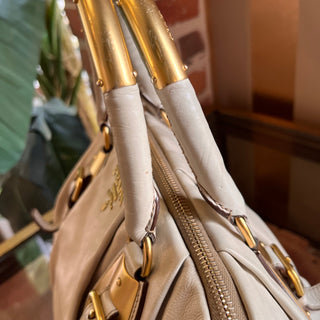 PRADA Bauletto Cream Glace Calfskin Leather Satchel
