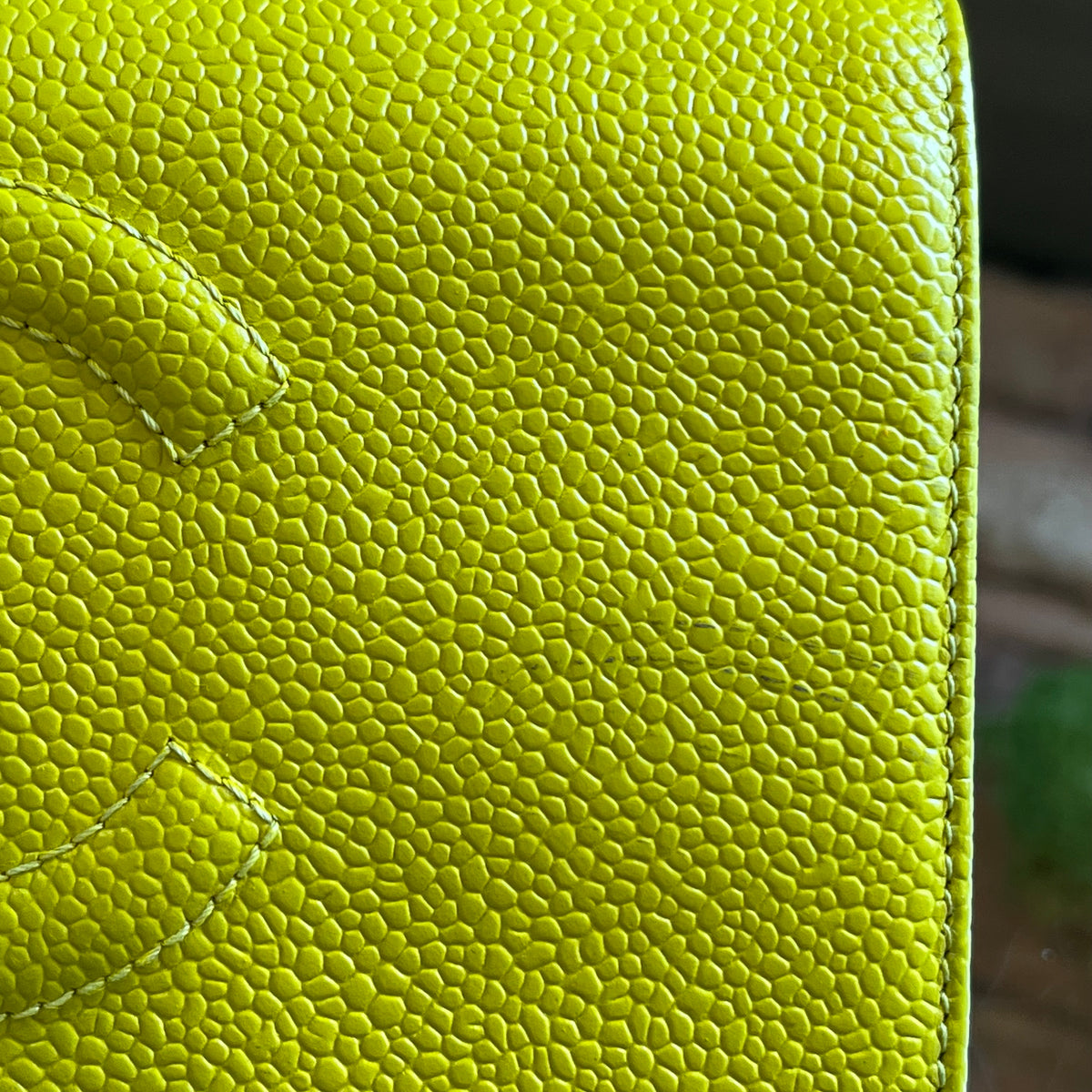 CHANEL Neon Yellow Caviar Leather Timeless Wallet On Chain