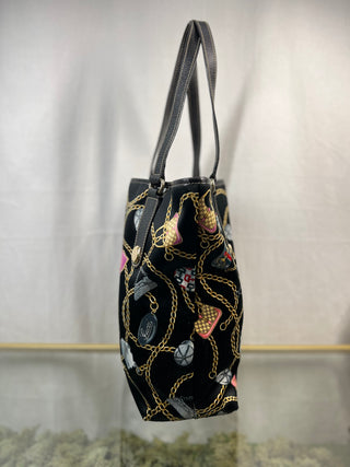 GUCCI Charm Print Black Satin Tote Bag