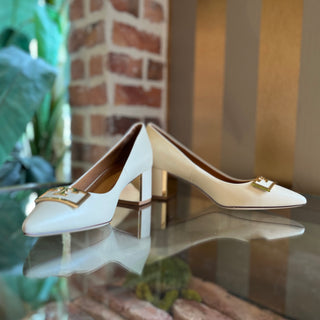 TORY BURCH T Logo White Leather Heels SZ 8.5