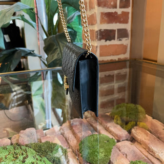 GUCCI Black GG Embossed Leather Interlocking G Wallet on Chain