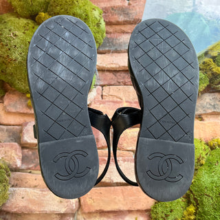 CHANEL Black Quilted Leather Platform Sandals SZ 39 (US 9)