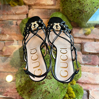 GUCCI Interlocking G Logo Leather Slingback Sandals SZ36(6US)