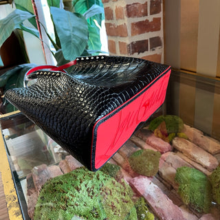 CHRISTIAN LOUBOUTIN Small Cabarock Black Crocodile-Embossed Calfskin Spiked Tote