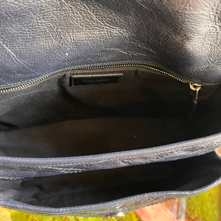 SAINT LAURENT Niki Medium Blue Crinkled Leather Monogram Shoulder Bag